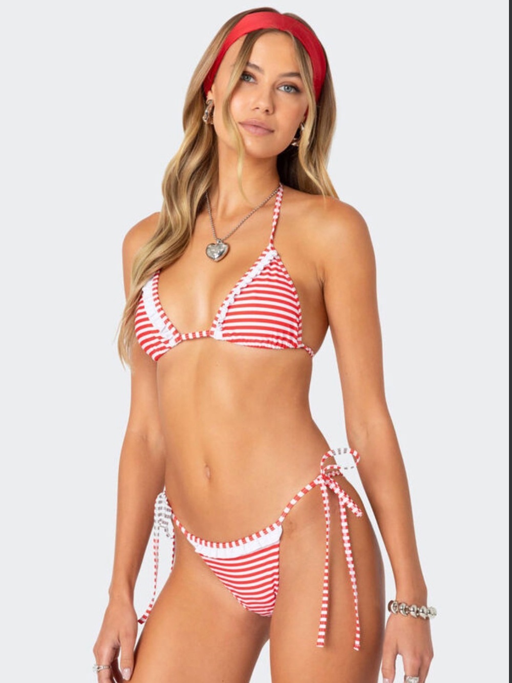 Edikted Zora Striped Ruffle Bikini Set Swimwear